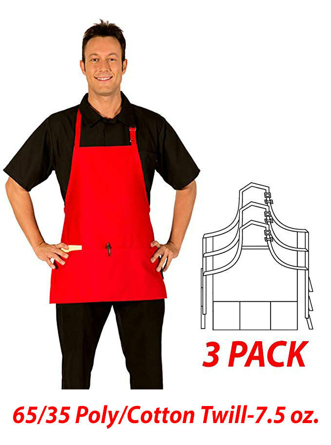 Hilite Uniform Adjustable Neck Three Pockets Bib Apron 24” X 24” 833p3a